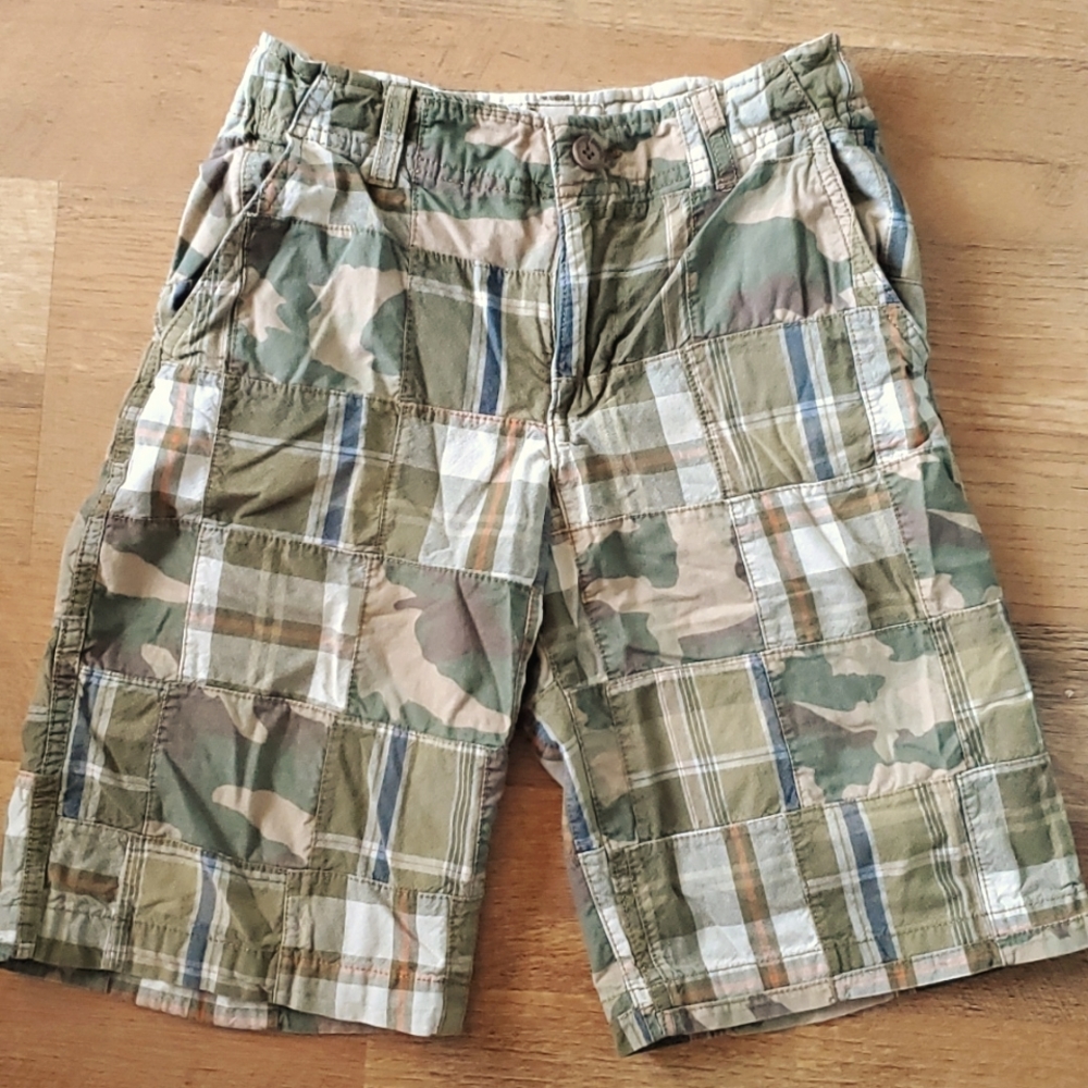 Urban Pipeline Boys Plaid Patchwork Camo‎ Shorts in khaki green Size 12